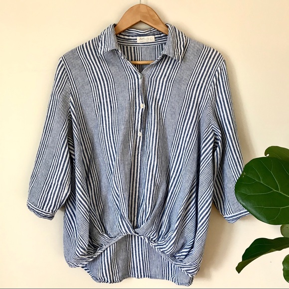 Just Living Tops - Just Living | Striped Top High Low Front Knot